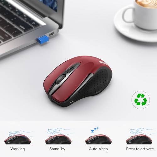 TECKNET Wireless Mouse (2.4G & BT5.0/3.0) Silent 4800 DPI Computer USB A & Bluetooth Mouse 6 Buttons, Wide Compatibility - Red - color: Red