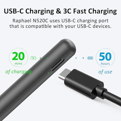 RENAISSER Raphael N520C Surface Pen, Designed in Houston, Made in Taiwan | MPP 2.0 Stylus pen for Surface Pro/Go/Book/Studio, 4096 Pressure, Tilt Sensitivity, Ultra-light, Palm Rejection,Non-magnetic