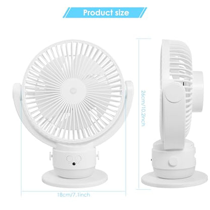 OGZ Portable Fan for Travel Wireless with Remote Timer, 7 Inch Small Desk Fan with LED Night Light 90° Oscillation, Rechargeable USB Fan for Cruise Bed Beside Sleeping Camping Tent - color: White