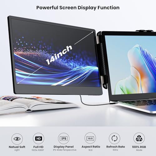 SMISEACOW Laptop Screen Extender Kwumsy S2 Triple Monitor Extender Ultra Slim 14" 1080P FHD IPS Portable Monitor for Laptop with Stand Compatible with Mac Windows Linux PS4/5