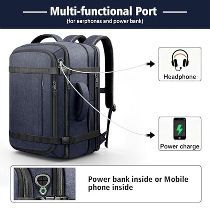 Travel Backpack with LifetimeWarranty,Expandable Carry on Backpack,Blue | 35-45L Cable Access Port,Fits 17.3"Laptop,Flight TSA friendly,Anti Theft Laptop Backpack Travel,Commuting - color: Blue, size: Standard（35L-45L）