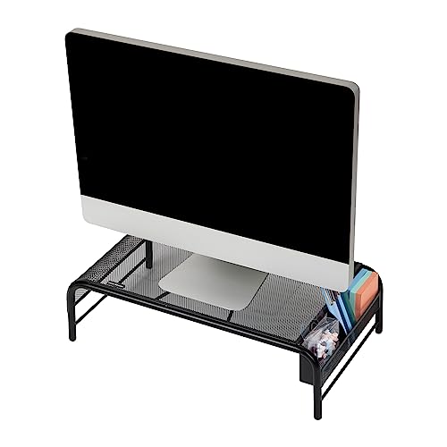Mind Reader Monitor Stand, Ventilated Laptop Riser, Desktop Organizer, Side Storage, Metal Mesh, 20" L x 11.5" W x 5.5" H, Black (Pack of 2) - color: שחור