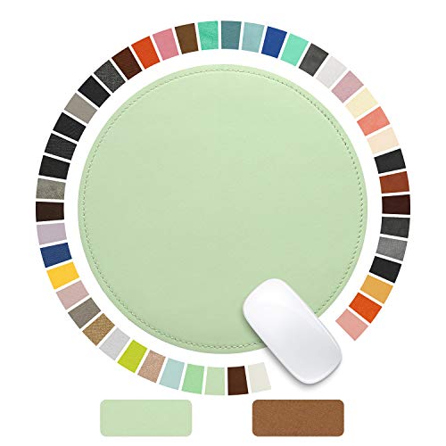 Mouse Pad，Round Mouse Pad，PU Mouse Pad，Leather Mouse Pad with Stitched Edge Micro-Fiber Base with Non-Slip Waterproof，Mouse Pad for Computers，Laptop，9 x 9 Inch (Fresh Green) - color: Fresh Green, size: 9L x 9W inches