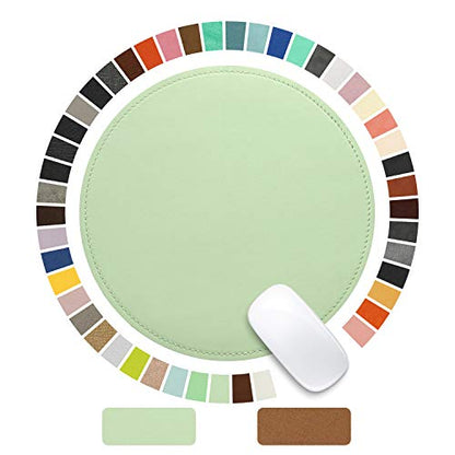 Mouse Pad，Round Mouse Pad，PU Mouse Pad，Leather Mouse Pad with Stitched Edge Micro-Fiber Base with Non-Slip Waterproof，Mouse Pad for Computers，Laptop，9 x 9 Inch (Fresh Green) - color: Fresh Green, size: 9L x 9W inches