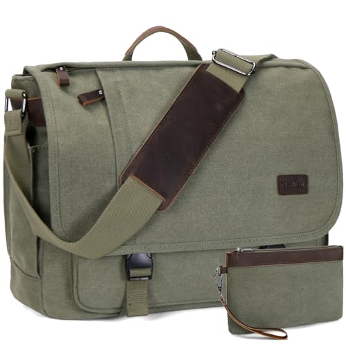 Nerlion Messenger Bag for Men 17-17.3 Inch Laptop Bag Canvas Water-resistant Computer Bag Shoulder Bag Work Briefcase Bookbag for College (Green) - color: Green
