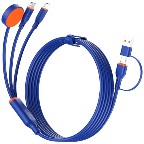 Travel Essentials 3 in 2 Multi Charging Cable 100W USB A/C to Dual USB C/for Apple Watch Charging Cable Silicone Fast Charge Compatible with iPhone 17-15 Series iPad MacBook, Type-C Devices 5FT-Blue - color: Blue
