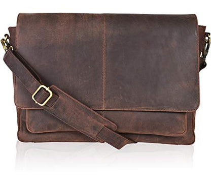 Oak Leathers Leather Messenger Bag for Men and Women - Laptop Briefcase Bag For College, Office, Adjustable Shoulder Strap - color: Wood