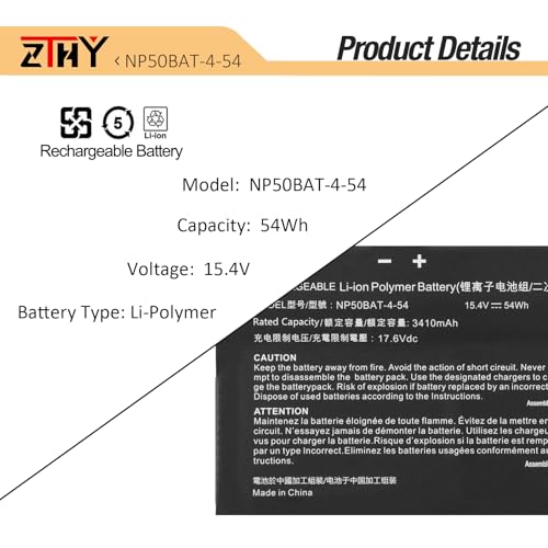 54Wh NP50BAT-4-54 Laptop Battery Replacement for Colorful X15 AT X15 XS22 | For Clevo NP70 X17 AT22, Schenker XMG Focus 16, GIGABYTE G5 GE KE KF G7 KE Series 6-87-NPSKS-53G00 6-87-NP5KS-51B00 15.4V