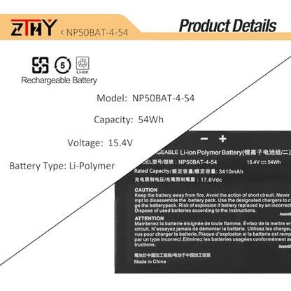 54Wh NP50BAT-4-54 Laptop Battery Replacement for Colorful X15 AT X15 XS22 | For Clevo NP70 X17 AT22, Schenker XMG Focus 16, GIGABYTE G5 GE KE KF G7 KE Series 6-87-NPSKS-53G00 6-87-NP5KS-51B00 15.4V
