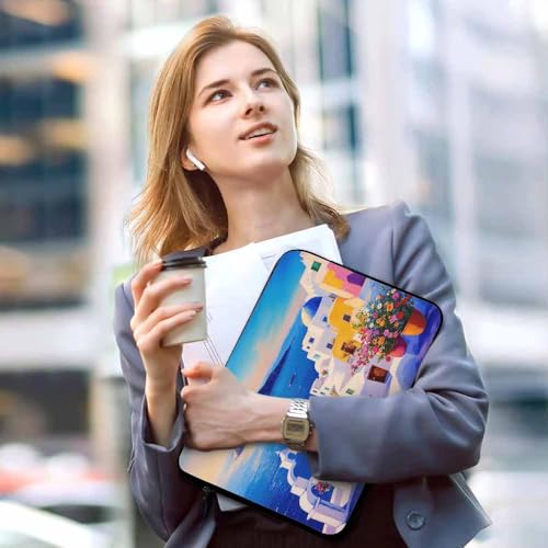 Laptop Sleeve Bag 15.4 15.6 Inch,Greece Island Painting Aegean Sea Coast Ocean Protective Polyester Computer Cases Laptop Cover Briefcase Bag Tablet Travel Cover - color: LPS-021