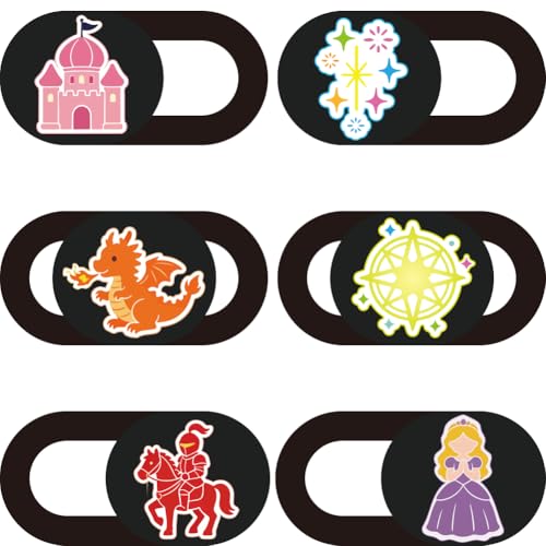 6Pcs 6 Styles Camera Cover Slide Cute 0.04 Inch Privacy Guard Accessories, Thin Camera Privacy Blocker Castle Princess Pattern for Laptop Desktop Computer Tablet Notebook Home Office Use - color: Castle Princess