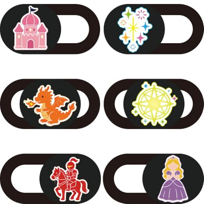 6Pcs 6 Styles Camera Cover Slide Cute 0.04 Inch Privacy Guard Accessories, Thin Camera Privacy Blocker Castle Princess Pattern for Laptop Desktop Computer Tablet Notebook Home Office Use - color: Castle Princess
