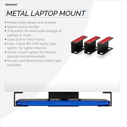 Under Desk Laptop Holder Mount For Desk, Adhesive & Screw In, Devices upto 1.5" Thick like Macbooks, Surface, Keyboard, Routers, Modems, Cable Box, Network Switch & More (Metal Black) By Brainwavz - color: Metal 1.5" Device Mount