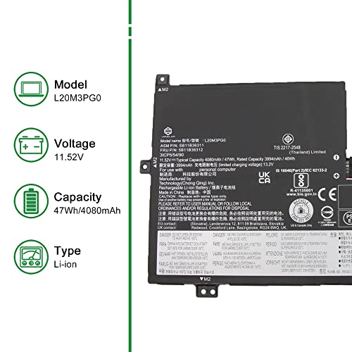 L20M3PG0 SB11B36311 5B11B36312 Laptop Battery Replacement for Lenovo IdeaPad Flex 3 Chrome 15IJL7 300e Chromebook 3rd Gen Series L20M3PG3 SB11B90371 L20D3PG0 L20C3PG0 L20L3PG0 11.52V 47Wh