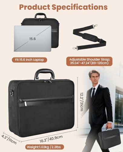 Jetviivid Laptop Briefcase for Men, 15.6-16 inch Lightweight Attache Case | 120° Opening Design,Professional Business Work Bag Computer Carrying Case