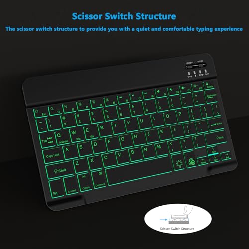 Backlit Bluetooth Keyboard Small Portable Wireless Keyboard Rechargeable Illuminated for Android Samsung Tablet Cell Phone Smartphone iPad A16 11th 10th Generation iPad Pro Air Mini iPhone (Black) - color: Black