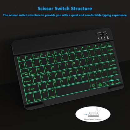 Backlit Bluetooth Keyboard Small Portable Wireless Keyboard Rechargeable Illuminated for Android Samsung Tablet Cell Phone Smartphone iPad A16 11th 10th Generation iPad Pro Air Mini iPhone (Black) - color: Black