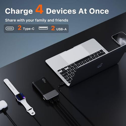 JUOVI Power Bank 45W 20000mAh Portable Charger USB C, PD QC Fast Charging 4-Port(2C+2A) External Battery Pack with LED Display, for iPhone 15 16 MacBook ipad | PD QC Fast Charging with 4 USB Ports(2C 2A), LED Display External Battery Pack for iPad Tablet