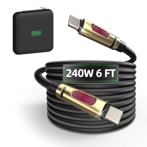 MFish 240W USB-C to USB-C Cable (PD 3.1 EPR), 480Mbps Speed, Fast Charging Type C Cable for MacBook Pro/Air, iPhone 17/16 Pro, Galaxy S25/S24, Laptops, iPad, Durable Silicone, 6FT Black - color: Black(C to C), size: 6FT