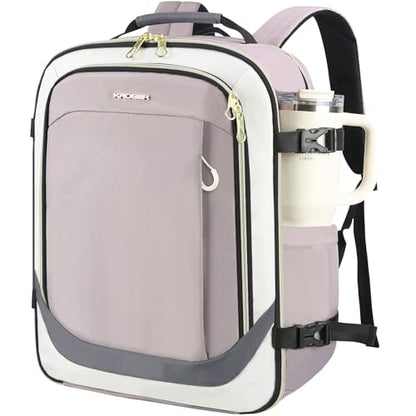 KROSER Laptop Backpack Computer Backpack 17 Inch Men-Beige/Dusty Pink/Grey | 40L Large Laptop Water-Repellent Travel Backpack Casual Daypack for Business/College/Women - color: Beige/Dusty Pink/Grey