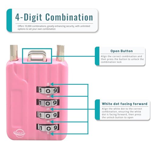 4 Digit Cable Combination Locks 4.7 inches Cable for School Gym Locker,Helmet,Filing Cabinets,Toolbox,Luggage Suitcase,knapsack,Cable 3mm Diameter,Pink - size: 12cm(4.7in)Cable Pink