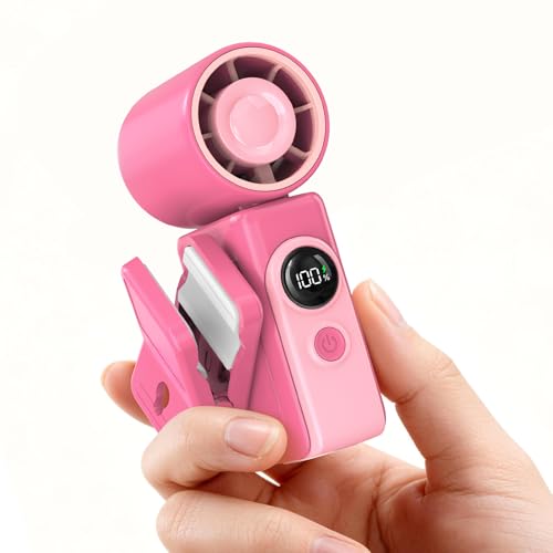 Clip-On Portable Mini Fan, Personal Turbo Travel Makeup Fan w/ LED Display | 360°Rotate Clip, Turbo 13500RPM, 4 Speeds, USB-C Rechargeable, for Travel Makeup Cruise Concert, Summer Gifts for Women Girl - color: Hot Pink