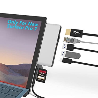 Surface Pro 7 Hub Docking Station with 4K HDMI Adapter+100M Ethernet LAN+ USB C Audio & Data Transfer Port + USB Port* 2+SD Card Reader Converter Combo Adaptor for Surface Pro 7 - style: For Surface Pro 7
