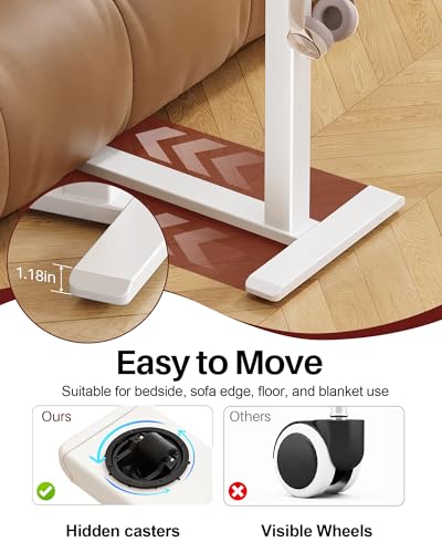 Overbed Bedside Table with Wheels, Pneumatic Adjustable Overbed Table, Tilting Desktop Mobile Standing Desk with Cup Holder/ Pen Holder, Rolling Laptop Desk for Bed, Sofa, or Hospital Use (White) - color: White