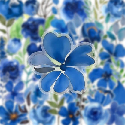 50pcs Pieces of Transparent Blue Inked Floral Sticker Sheets – Clear Waterproof Scrapbook Decals for Journaling, Diary, Collage, Laptop, Water Bottle, Planner(colourful-B15) - color: Colourful-b15