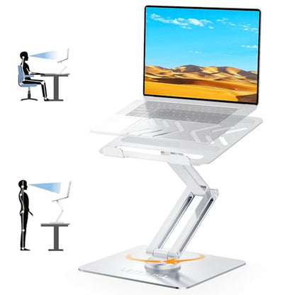 Urmust 360° Rotating Laptop Stand for Desk Adjustable Height, Ergonomic Laptop Riser Standing Desk Converter, MacBook Stand, Computer Lap top Riser Holder, Fits All Laptops 10-17" - color: A-Silver