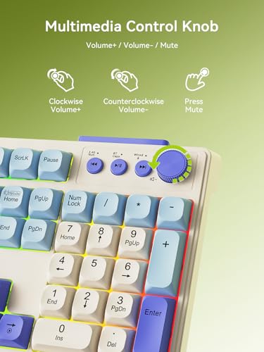 Wireless Keyboard and Mouse Combo, RGB Backlit Rechargeable 2000 mAh Battery, Wireless Computer Keyboards, Tri-Mode Bluetooth/2.4GHz/USB-C Custom Creamy Keyboard, RGB Backlit Media Knob - color: Purple-Beige