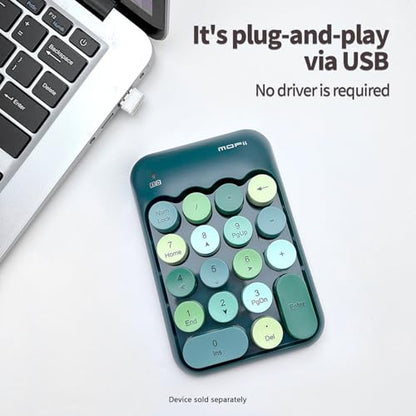 Sahara - Wireless Numeric Keypad, Retro Round Keycaps, Portable Number Pad with Ergonomic Design, USB Receiver, Compatible with Laptop/Desktop PC (Teal Green) - color: Teal Green