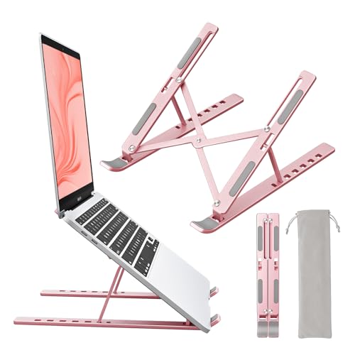 Laptop Stand for Desk, Aluminum Metal MacBook Stand，Computer Riser for Desk, Portable Foldable Adjustable Notebook Holder, Compatible with 10-15.6 Inch Laptops, iPad, Rose Gold. - color: Rose Gold