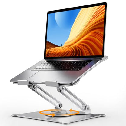 360° Rotating Laptop Stand for Desk, 10-15.6“ Laptop Riser, Silver | Sturdy Aluminum Foldable Stand, Heat-Dissipation Design, Ergonomic Holder Fits MacBook/Dell/HP/Lenovo for Home/Office. - color: F-Silver-360