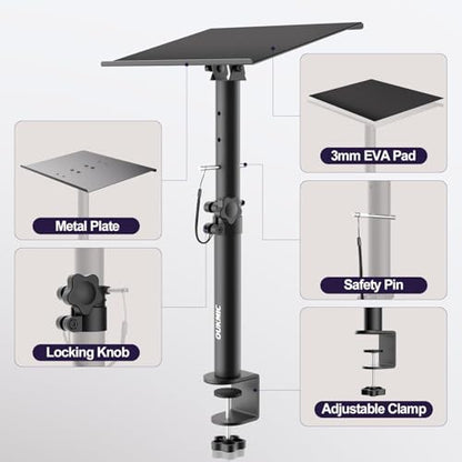 Studio Monitor Stands Clamp On Desktop Speaker Stand Pair, Heavy Duty Riser Tilt Height Adjustable, Universal Music Booth Desk Audio Mount Tray for Subwoofer Surround Sound Bookshelf Laptop