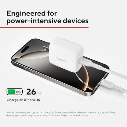 Staples TECH 25W USB‑C Fast Charger – GaN Compact Wall Adapter with Charging Cable, PD Fast Charging for iPhone, Samsung, iPad & USB‑C Devices - style: 25 Watt