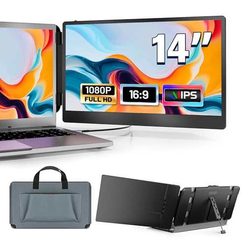 domyfan 14" Laptop Monitor Extender, FHD 1080P IPS Dual Laptop Screen Extender, HDMI/USB-A/Type-C Plug and Play for Windows, Mac, Chrome, Android, Xbox, Switch, PS5, Work with 13.3”-17” Laptops - size: 14" Dual Screen