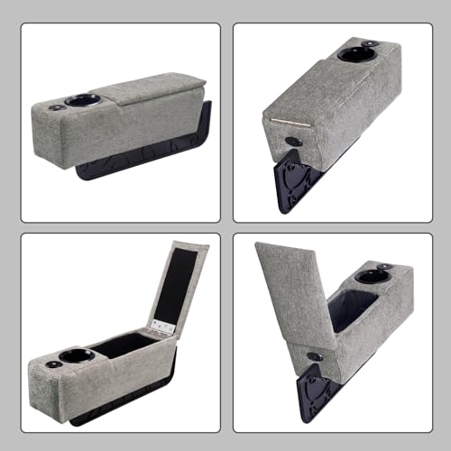 Multifunctional Sofa Armrest, Couch Armrest with Wireless Charge Stand, Removable Couch Caddy with Storage,Including LED Reading Light - color: Pewter, size: Fabric-1 CUP