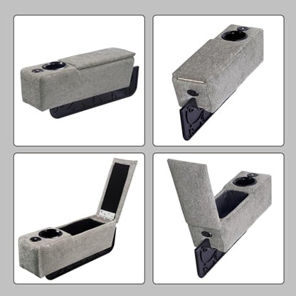 Multifunctional Sofa Armrest, Couch Armrest with Wireless Charge Stand, Removable Couch Caddy with Storage,Including LED Reading Light - color: Pewter, size: Fabric-1 CUP