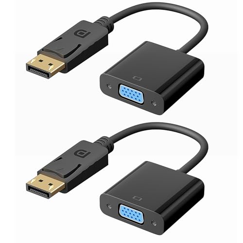 DisplayPort(DP) to VGA Adapter, 2 Pack Gold-Plated DisplayPort to VGA Adapter (Male to Female), for Computer, Desktop, Laptop, PC, Monitor, Projector, HDTV