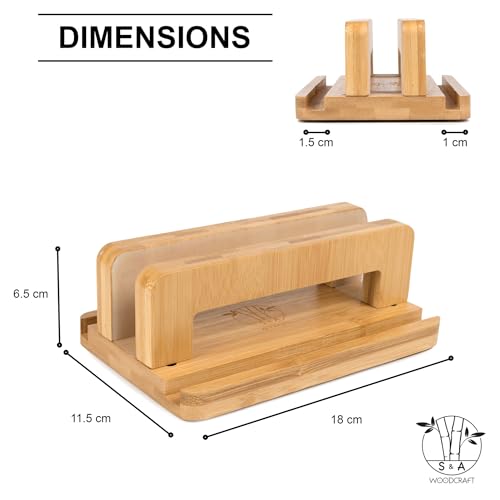S&A WOODCRAFT 3 Slots Bamboo Wood Vertical Laptop Stand, Adjustable Wooden Laptop Holder, Non-Slip Laptop Dock Compatible with Apple MacBook, Microsoft Surface, Gaming Laptops, IPad, Tablets - color: Natural Bamboo, size: 3 Slots