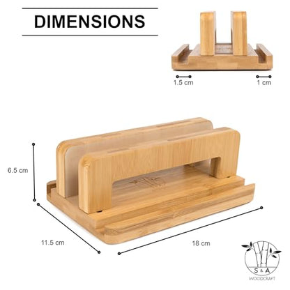 S&A WOODCRAFT 3 Slots Bamboo Wood Vertical Laptop Stand, Adjustable Wooden Laptop Holder, Non-Slip Laptop Dock Compatible with Apple MacBook, Microsoft Surface, Gaming Laptops, IPad, Tablets - color: Natural Bamboo, size: 3 Slots