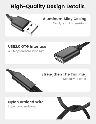 USB Splitter 1 in 4 Out, USB Y Cable, 1Ft/ 30cm, Black | Four USB Port Extender Hub, A Male to 4 Female Extension Cord for TV/PC/Laptop/MacBook/Keyboard/PS4/PS5/Flash Drive/LED Etc. - style: 1FT/0.3M