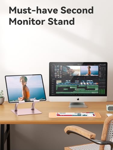 tounee Tablet Holder Stand, Dual Rod Adjustable Aluminum Desktop Stand, Compatible with 4.7-16.9" iPads, Surface Tablets, Portable Monitor, Kindle and More (Rose Gold) - color: Rose Gold