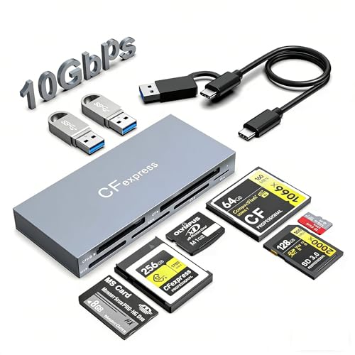 CFexpress Type B Card Reader 8 in 1, 10Gbps Multi CF Express Reader Adapter for CFexpress Type B/CF/XD/MS/TF/SD Memory Card Readers Hub with 2*USB Gen 3.2 Data Port for Windows/Mac/Linux/Android
