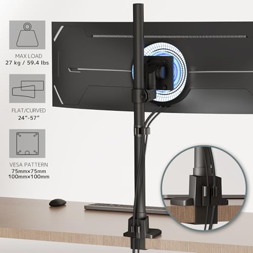 Monitor-Arm Ultrawide Heavy Duty 24-57'' - Extra Tall Aluminum Single Monitor Mount Holds up to 59.4lbs, Adjustable Desk Mount Stand, VESA 75/100 mm, Black - size: Extra Tall