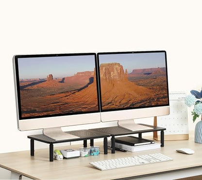 Monitor Stand for Desk Monitor Riser, Adjustable Laptop Riser, Desk Organizer Desktop Printer Laptop Storage Shelf, Mesh Metal Computer Item Stand (2 Pieces)(14.5" Lx9.3 W/Piece) - size: 2 pieces