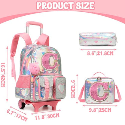 HTgroce Cute Rolling Backpack with Wheel,School Backpack for Kids Girl Roller Schoolbag Wheeled Backpacks Set Carry-on Luggage,Pink L - color: Pink, style: C