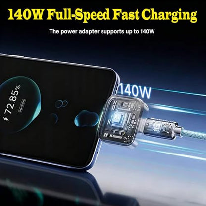 2026 Fast 140W Charger with AI Smart Auto Power-Off, Smart Auto Stop Charging Adapter for USB C Cable Phone Laptop, Stop Charge Smart Charger Protector for Overnight Charging, Overcharge Prevention