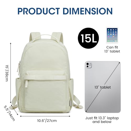 G4Free Small Backpack for Women, lightweight Daypacks for Travel School | Water-resistant Nylon Backpack, fits 13.3" laptop, Multi-pockets, Trolley strap, Comfy padded straps - color: Beige